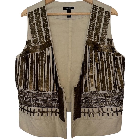The Unbranded Brand Jackets & Blazers - Tan linen sequin vest with a western boho vibe #festivalvibes #cochella